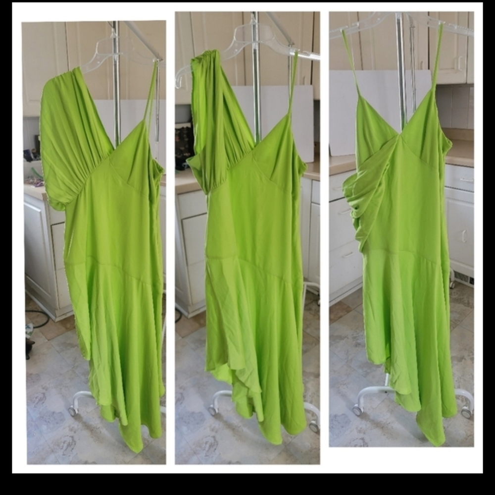 The Drop Elegant Lime Green Asymmetrical  One ShoulderDress